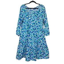 J.Crew Scoopneck Mini Dress 16 Blue Green Blueberry Print Tiered Pocket Cotton
