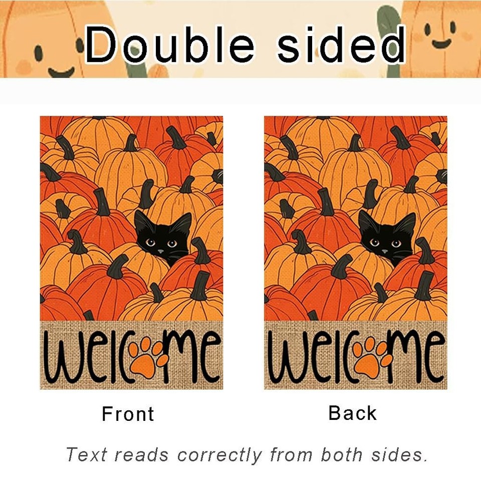 Black Cat Pumpkins Fall House Flag 28x40 Inch Outside Double Sided ...