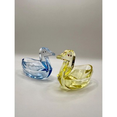 Vintage mundgeblasene Glas Enten | Art Deco Kristall Ente Salzkeller Paar