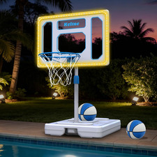 Large Pool Basketball Hoop Poolside with Super Bright LED Solar Lights, 32" Shat