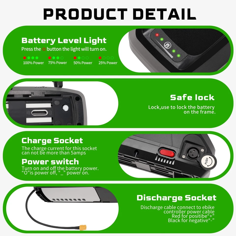 HAILONG 52V 48V 12.5Ah 15Ah 20Ah Ebike 锂电池 适用于 200W-1800W 电机 BMS — 第 3/4 张图片