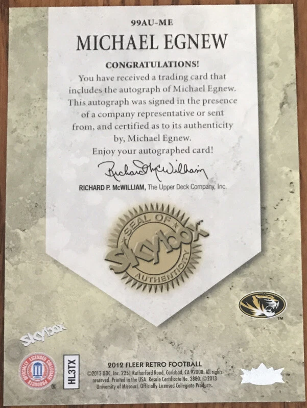 2012 Fleer Retro Autographics 1999 Michael Egnew #99AU-ME Missouri Tigers - Image 2 of 2