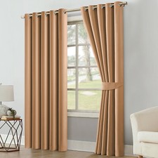 Thick Thermal Blackout Curtains Ready Made Eyelet Ring Top Pair Panel +Tie Backs