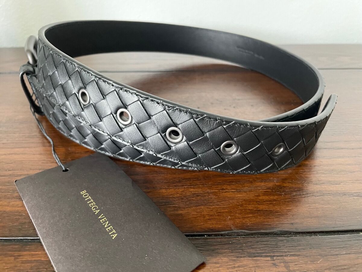 Bottega Veneta Intrecciato Calf Leather Men's Black Belt Bottega Veneta Intrecciato Calf Leather Men's Black Belt