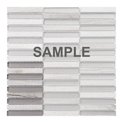 White Oak Stone Marble Gray Glass Earth Tone Stacked Mosaic Tile Wall Backsplash