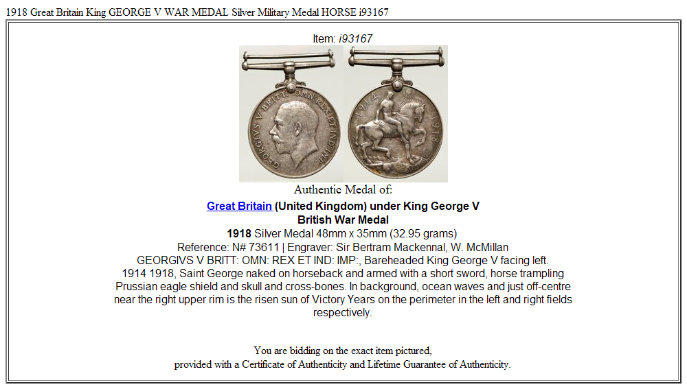 1918 Great Britain King GEORGE V WAR MEDAL Silver Military Medal