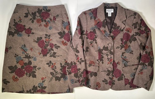 Pendleton Authentic Women’s Brown Floral Wool Skirt Blazer Suit Set Size 10 & 6 - Picture 2 of 16