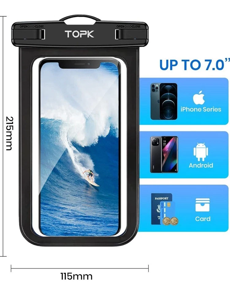 TOPK Paquete de 2 Bolsas Impermeable para Teléfono Cubierta Subacuática Universal Bolsa Seca Móvil Foto 4 de 4