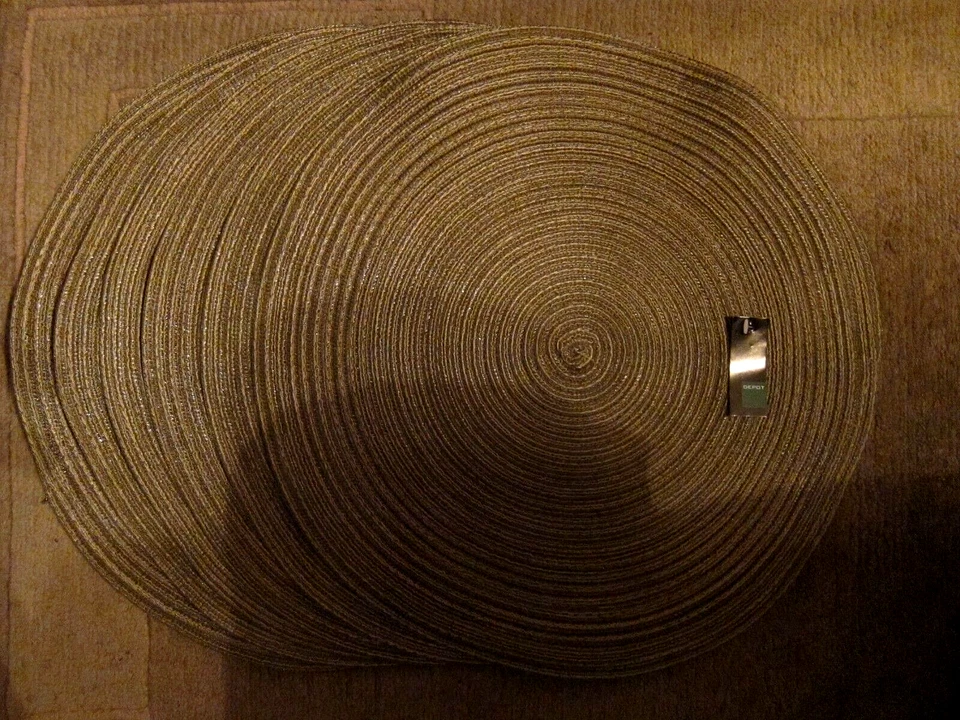 DEPOT 6 Stck Tischsets Untersetzer "Bambus" rund Textil dunkelgrün meliert 38 cm