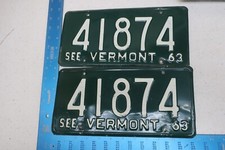 1963 63 VERMONT VT CAR VEHICLE LICENSE PLATE PAIR SET TAG #41874
