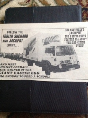 C5-2 Ephemera 1980 Advert Follow The Tobler Suchard And Jackpot Lorry Easter Egg