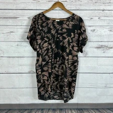 CAbi 3433 Top Shirt Womens Medium Tate Cuff Sleeve Tunic Black Boxy Blouse