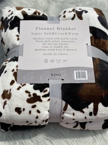 New king size super soft thick throw Blanket Cow print Black Brown White - Picture 5 of 5