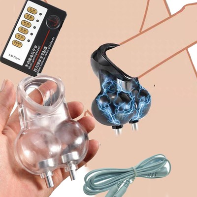 Silicone Ball Stretcher E-Stim Shock Male Cage Chastity Delay Device Bondage