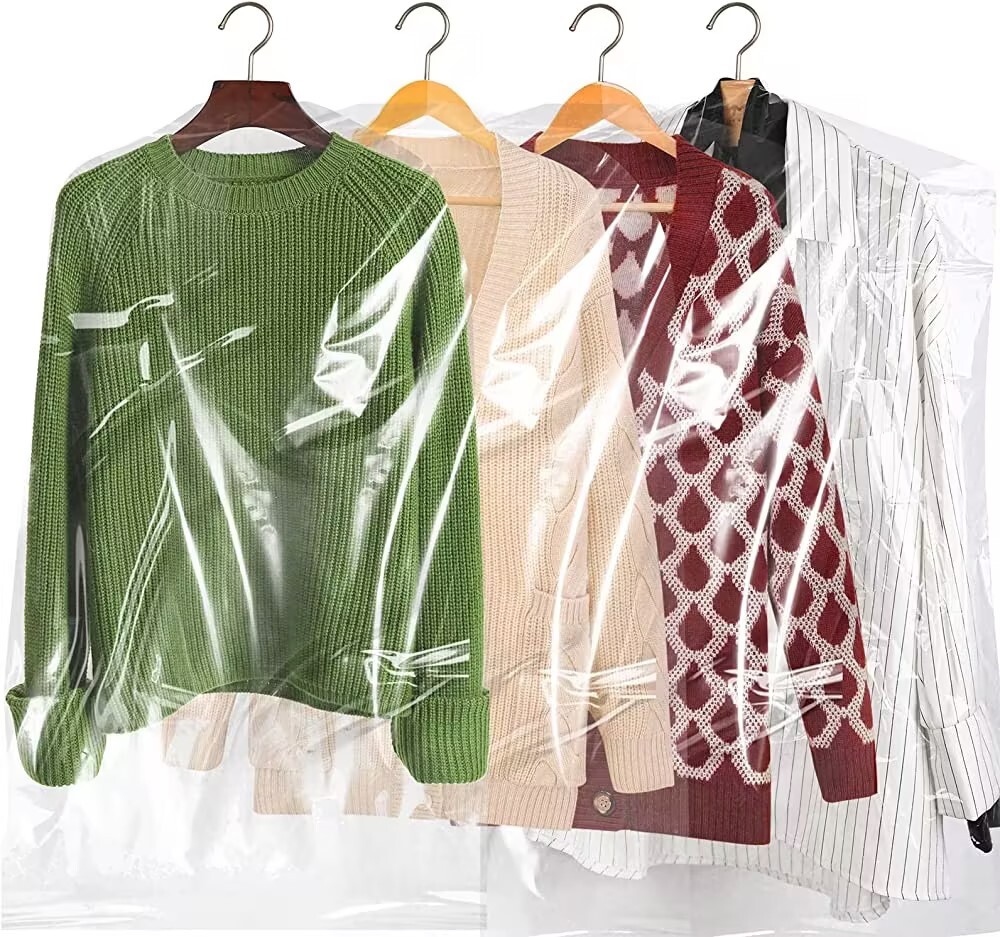 100 Pcs Clear Plastic Clothes Covers 39.4inch Dry Cleaning Hanging Dust Proof Garment Bags For Storage Clothing Stores Dry Cleaners
