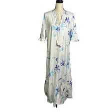 Noracora Dress Womens Large Maxi White Floral Short Sleeve Tie Front NEW