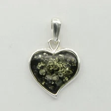 Green BALTIC AMBER Heart Pendant from Poland - 925 STERLING SILVER #2271e