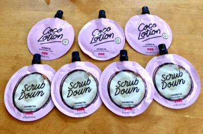 7 Victoria Secret Pink Coco Lotion & Scrub Down Coconut Oil Body Scrub 1.7oz