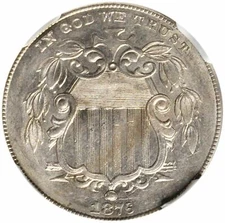 ER114 1876 Shield Nickel--Reverse Struck In Rim Burr-- Mint Error AU55