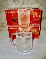 Lot of 8 Les Verreries De Saint Gobain Duralex Embossed Glass Christmas Mugs