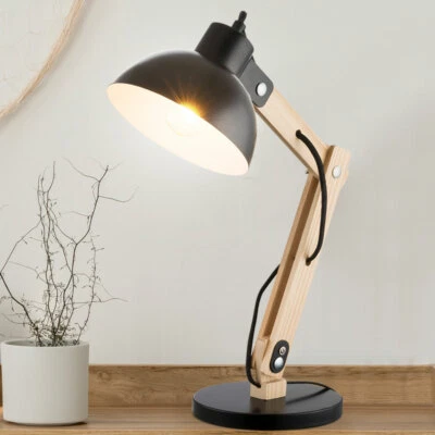 Schreib Tisch Lampe Holz Hell Metall Schwarz Leuchte Spot Beweglich Beleuchtung