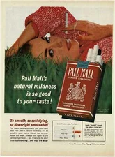 1963 PALL MALL cigarettes pretty woman lying on grass Vintage Print Ad