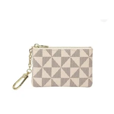 New Key Card Holder With Zipper and Clip Chain Cream and Gray