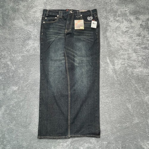 VTG Phat Farm Jean Men 38x32 Black Embroidered Wide Leg Classic y2K Street Baggy
