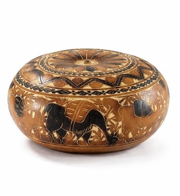 Hand Carved Decorative Gourd Folk Art Animal Motif 5  Vintage