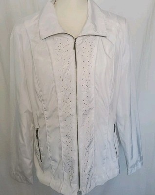 Laura Ashley Regatta Jacket Embellished White Full Zip Womens Sz. Med. MSRP $114