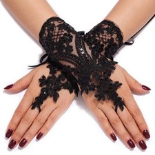 Wedding Bride Lace Gloves Fingerless Bridal Gloves Floral Glove Party Prom Gl...
