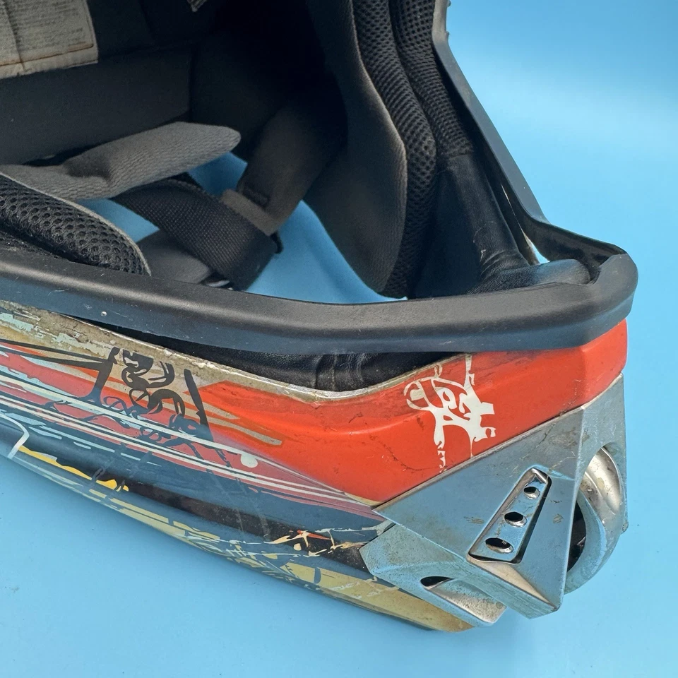 BRP Can-Am XXL MX Helmet Silver/Yellow/Red Graffiti Graphics DOT Used w/Scuffs - Image 4 of 4