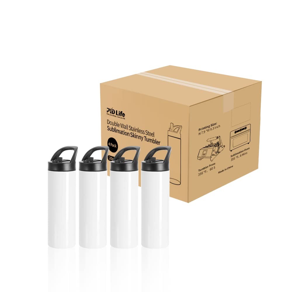 PYD Life 4 Pack 20oz Sublimation Tumblers White Straight Sports Water Bottles...