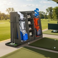 55''wooden Golf Bag Organizer 2 Bag Storage Rack w/Drawers  Side Holders, Gray