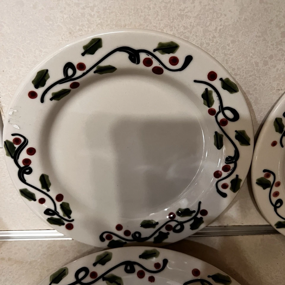 Cerâmica Hartstone PARA Starbucks 4 Pratos Natal Azevinho 8” Sobremesa Salada EUA - Imagem 3 de 4