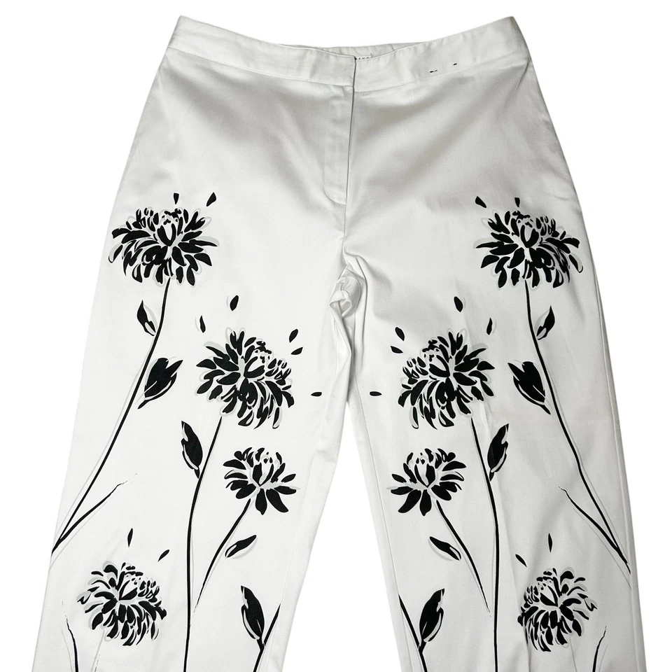 Pantalones capri recortados de algodón GEOFFREY BEENE SPORT TALLA 12 blancos florales elásticos Foto 2 de 4