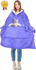 Oversized Wearable Blanket Hoodie with Pet Pocket Warm Super Soft Cozy Sherpa