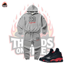 Men's Grey Hoodie Joggers Streetwear Sweatsuit 2pc To Match Air Jordan 13 Bred