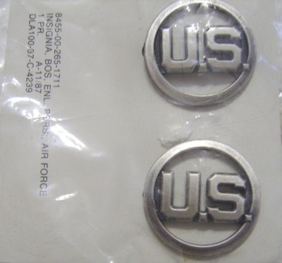 USAF ENLISTED BRANCH OF SERVICE BOS COLLAR DEVICES BRUSHED FINISH NIP 11/87