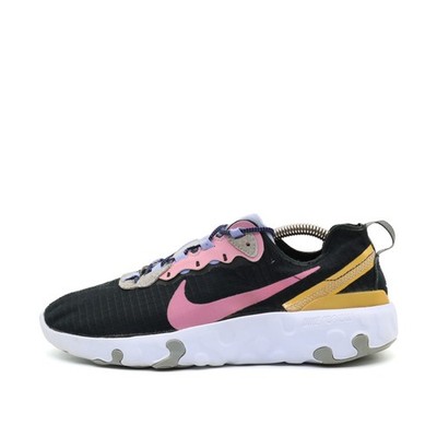 Nike Damen React Element 55 Schuh Schwarz/Pink/Gelb Low-Top Sneaker EU 38.5
