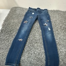 Justice Girls Jegging 10 Slim Mid Rise Blue Denim Jeans Button Zip Star Accents