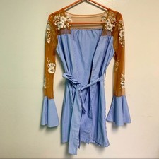 Bridesmaid Pinstripe Lace Robe with Butterfly Sleeves ONE SIZE
