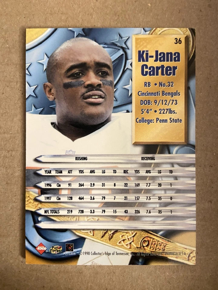 1998 Collector's Edge Supreme Season Review Gold Ingot Ki-Jana Carter #36 - Image 2 of 2