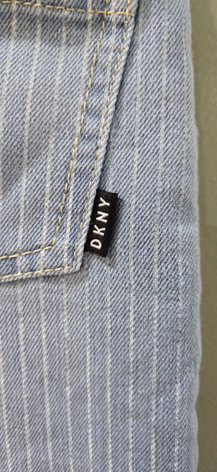 DKNY Girls Blue & White Striped Logo Overall Shorts Shortalls Size 8 - Image 3 of 4