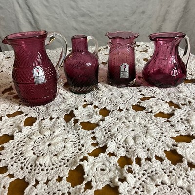 Set of 4 Vintage Pilgram Cranberry Glass Mini Pitchers Creamers Vase Cottagecore