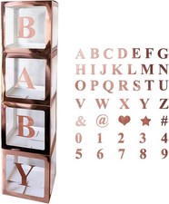 Image of Set Of 4 Gold Baby Balloon Boxes 30cmX30cm - Personalise Your Own Message