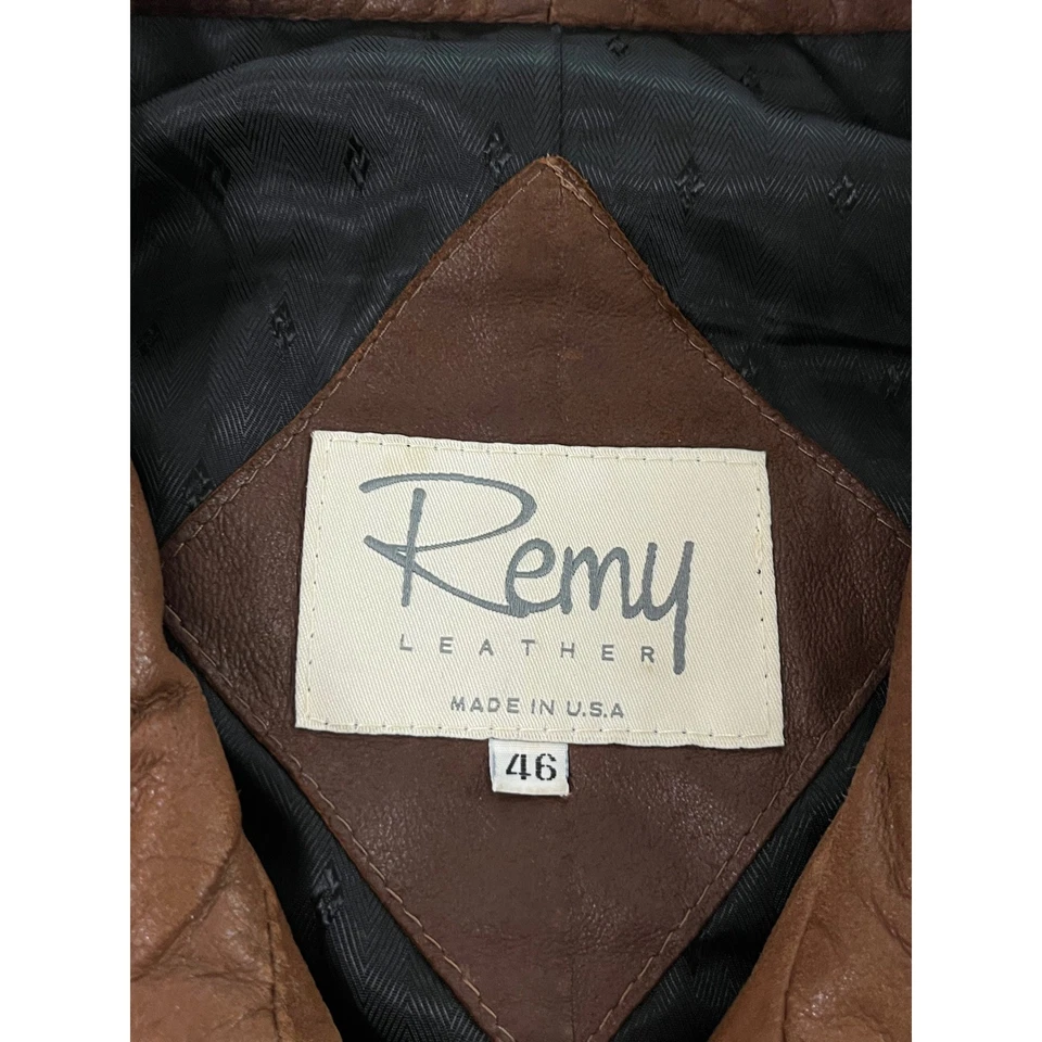 Chaqueta de cuero Remy para hombre talla 46 negra marrón bombardero hecha en EE. UU. Foto 2 de 4