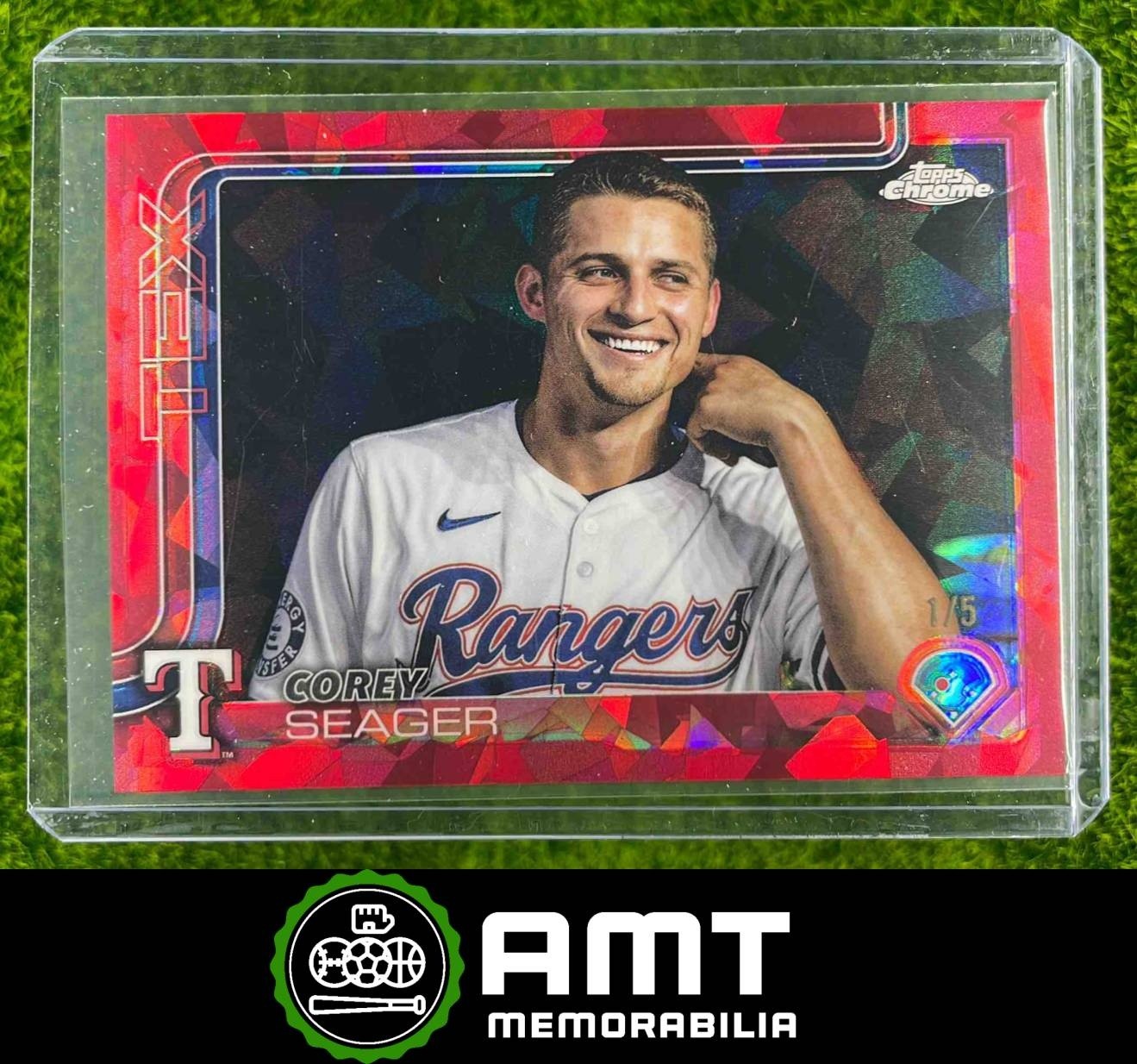 Corey Seager 1/5 Image Variation 2025 Topps Chrome Sapphire Red Rangers #24