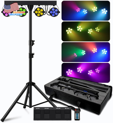 DJ Stage Lights with Stand, 240W RGBW LED Par Light, DMX, Wireless Footpedal, Re