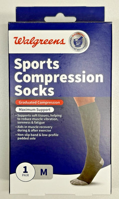 Walgreens Sports Compression Socks M 20-30 mmHg Knee High 1 Pair New